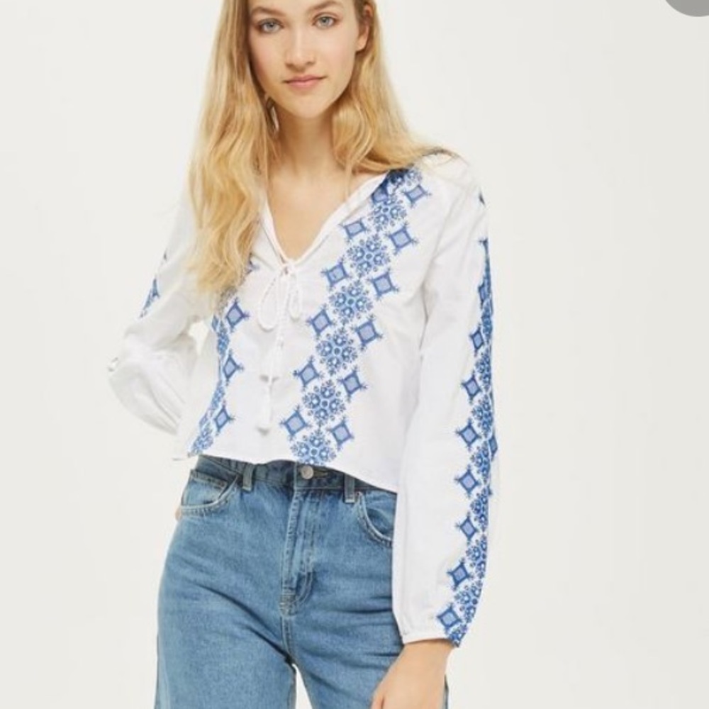 Embroidered Pom Pom Smock Top Sz.8